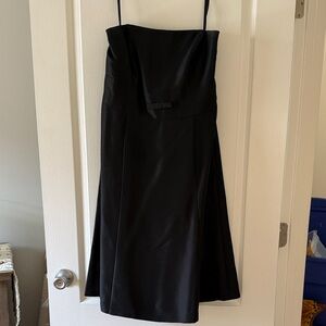 Ann Taylor Black Strapless Midi Dress with Bow Detail